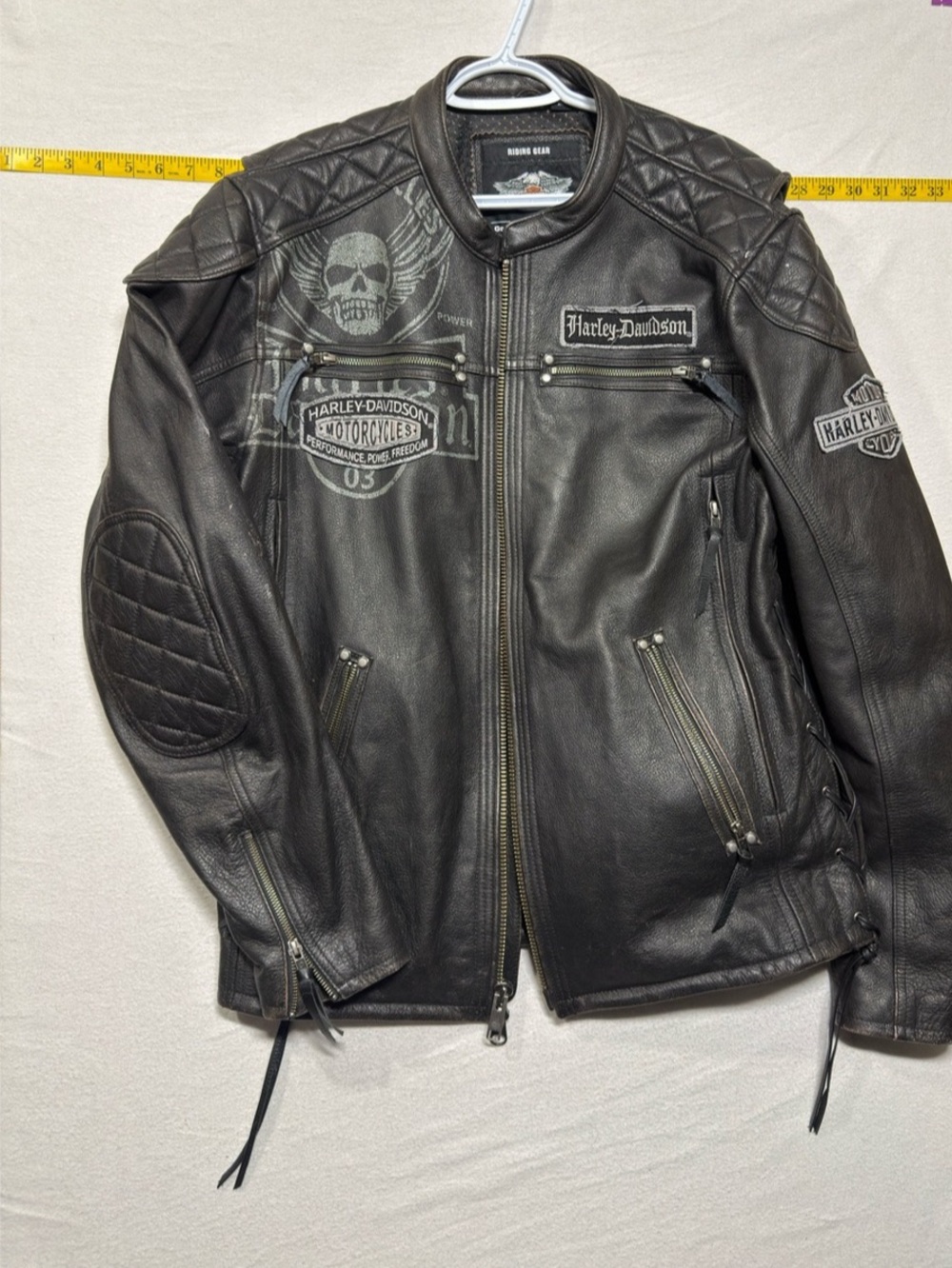 Vintage Harley-Davidson Willie G Skull Graphic Leather Riding Jacket Motorcycle